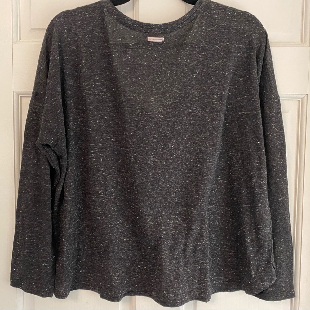 Victoria's Secret Sexy Black Heather V-Neck Quarter Button Down Top Lg Petite A - Picture 2 of 7
